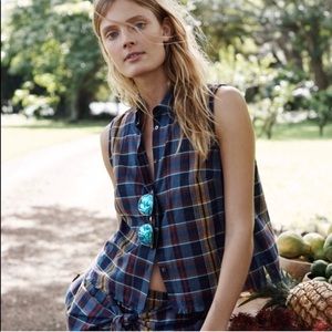 Madewell Madras blue plaid shirt sz XXS